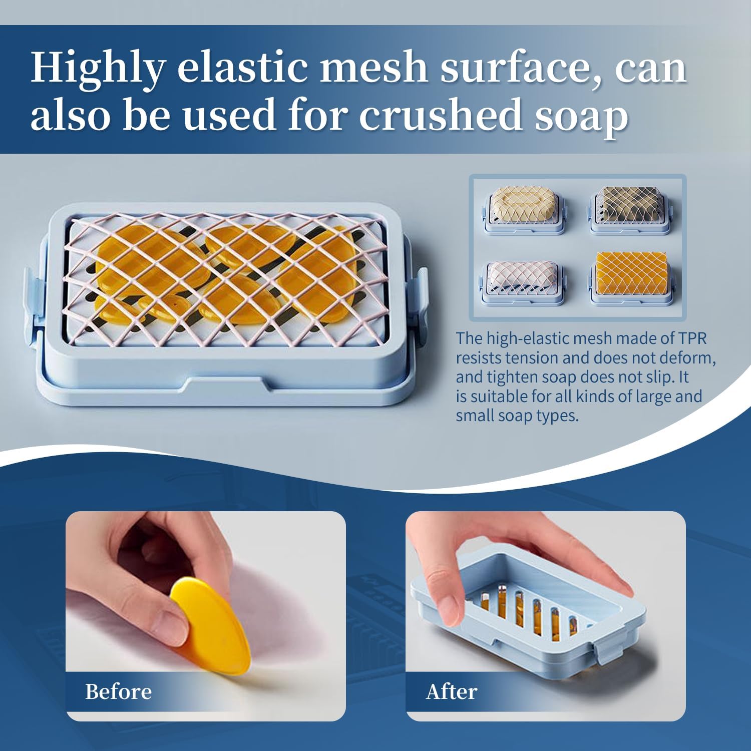 Optisake Multi-Functional Soap Dish with Elastic Mesh and Fast Draining 1