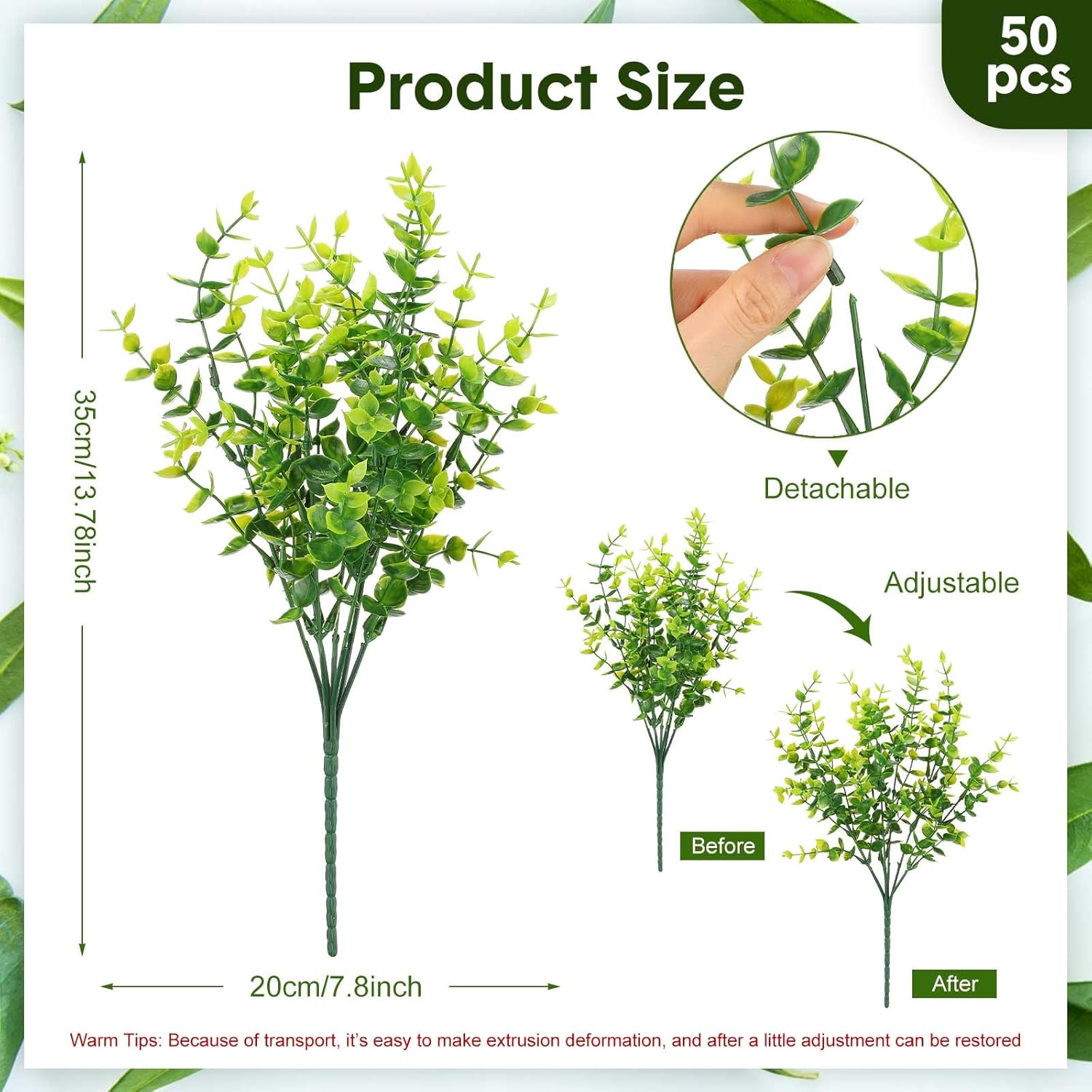 Cindeer 50 Pcs Artificial Boxwood Stems Greenery