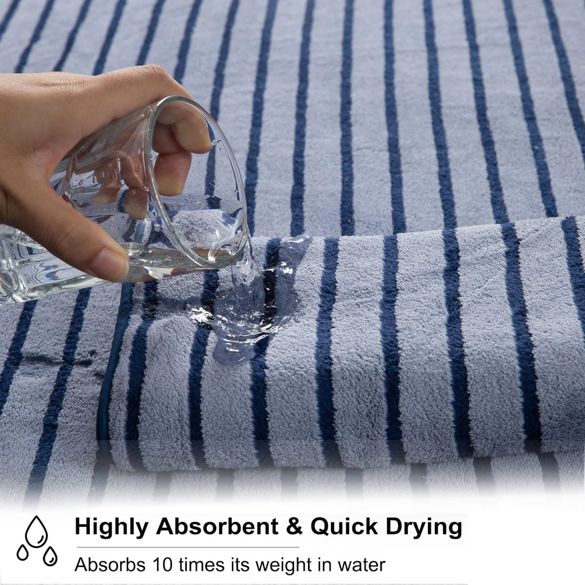 Oliven 8 Pcs Navy Cabana Stripe Towel Set