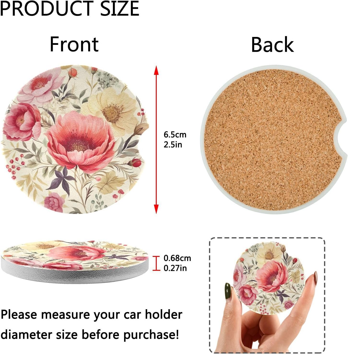 Takiito Flowers Car Cup Holder Coasters 2 Pack 1