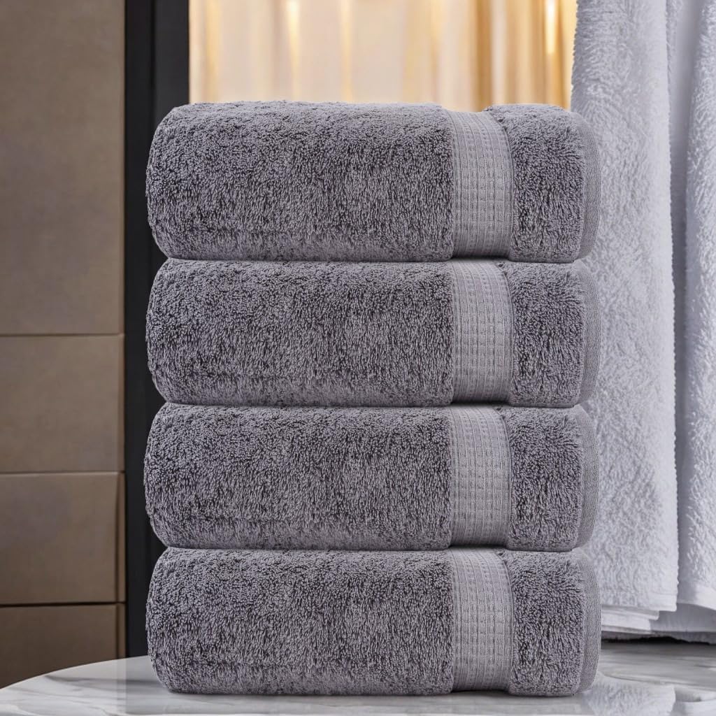 Organix Luxury 4 Pack Bath Towels Dark Grey 30x60 Inches