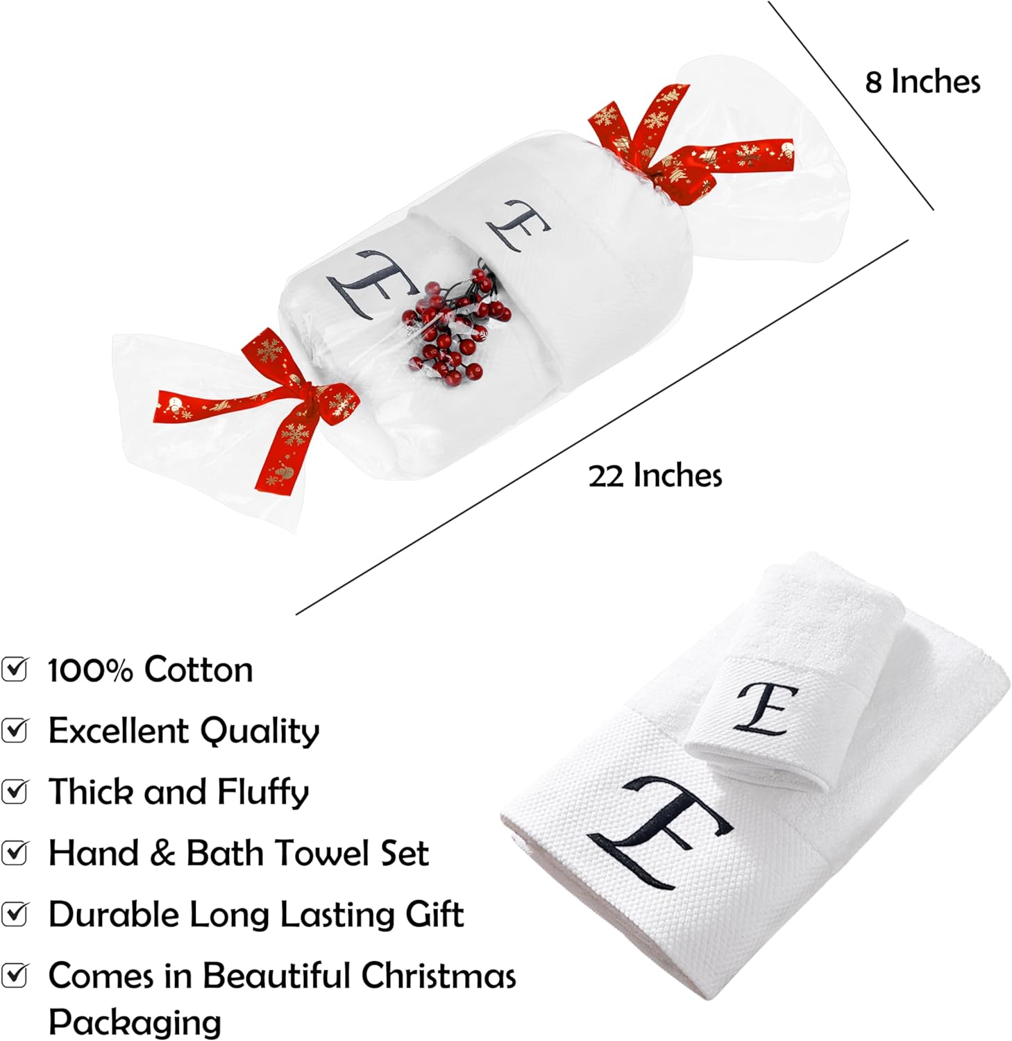 Luxury Monogrammed Towels Set - 2 Pack with Christmas Packaging
