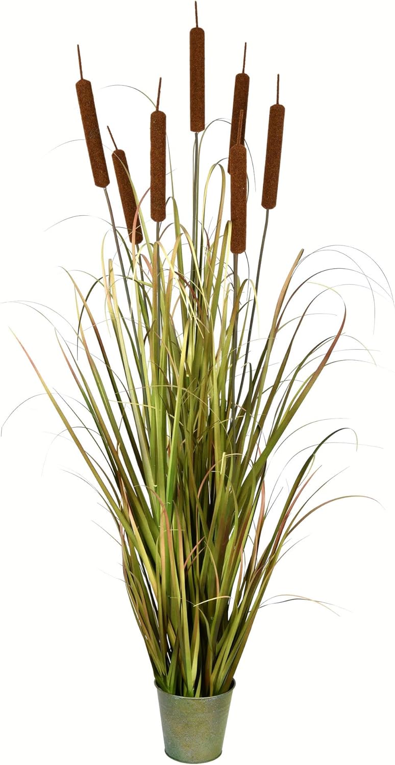 Vickerman 60 Artificial Grass and Cattails with Iron Pot