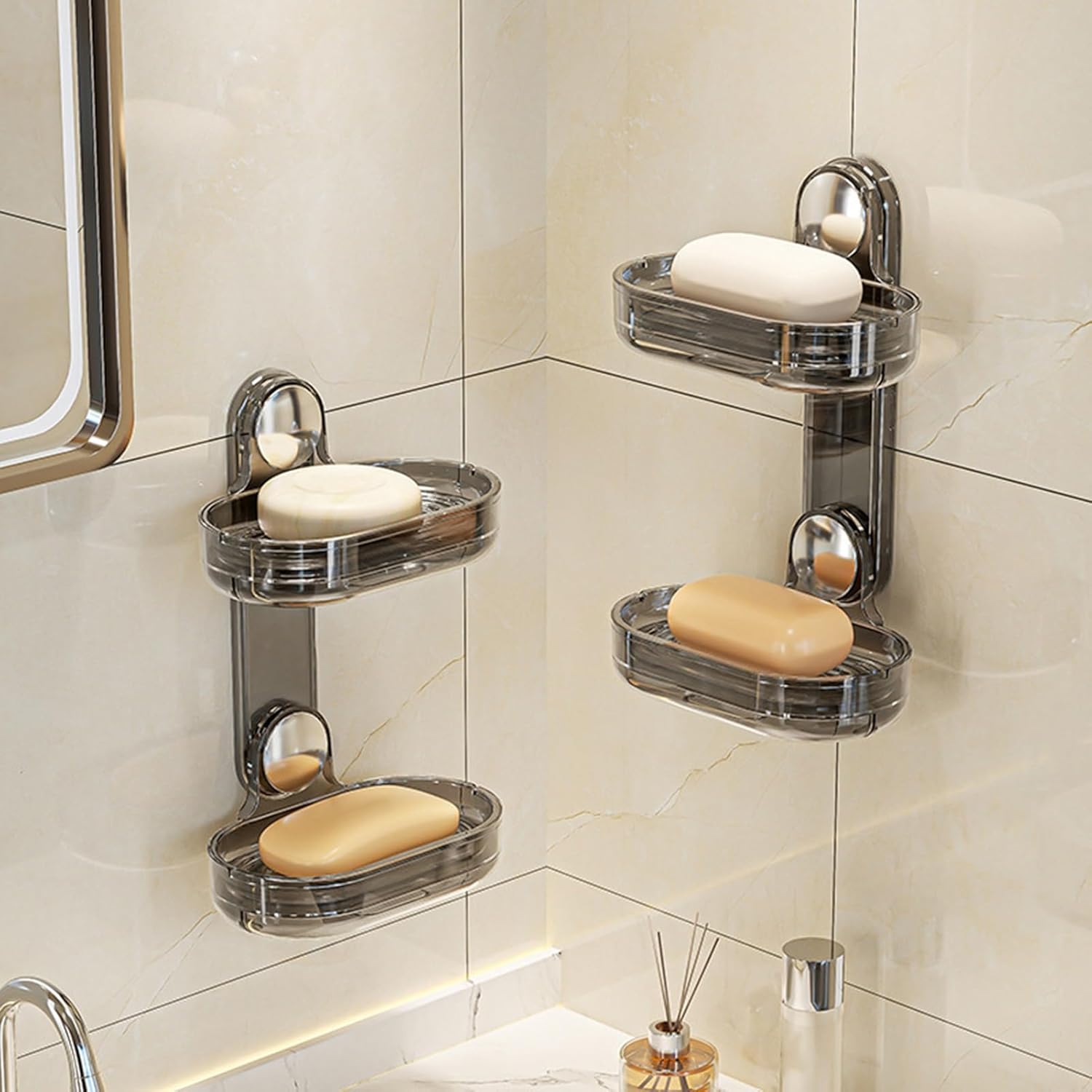 Loyliawa Wall Mount Soap Dish Double Layer Hollow Quick Drain Black