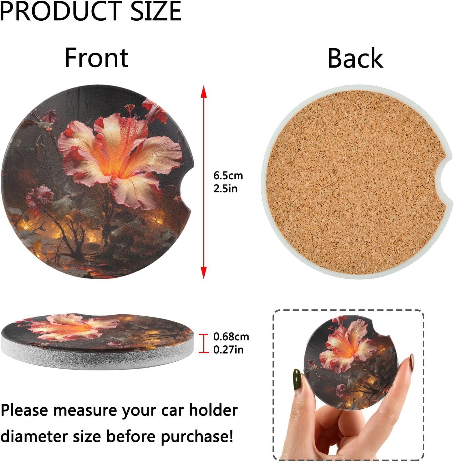 Takiito Fantasy Flower Car Cup Holder Coasters 2 Pack