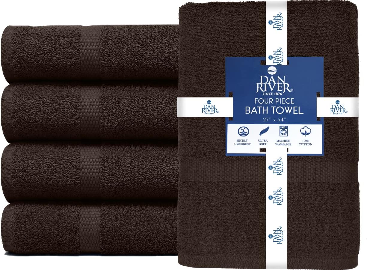 DAN RIVER 100 Cotton Bath Towels 4-Pack Brown 27x54 Inches