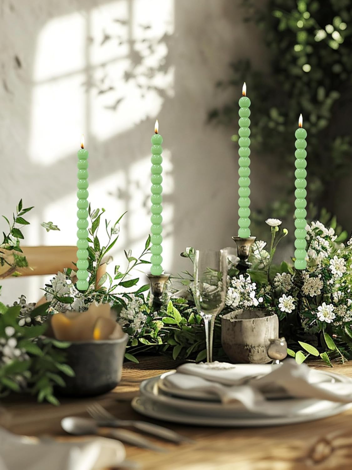 LPUSA Green Spiral Taper Candles Set of 4
