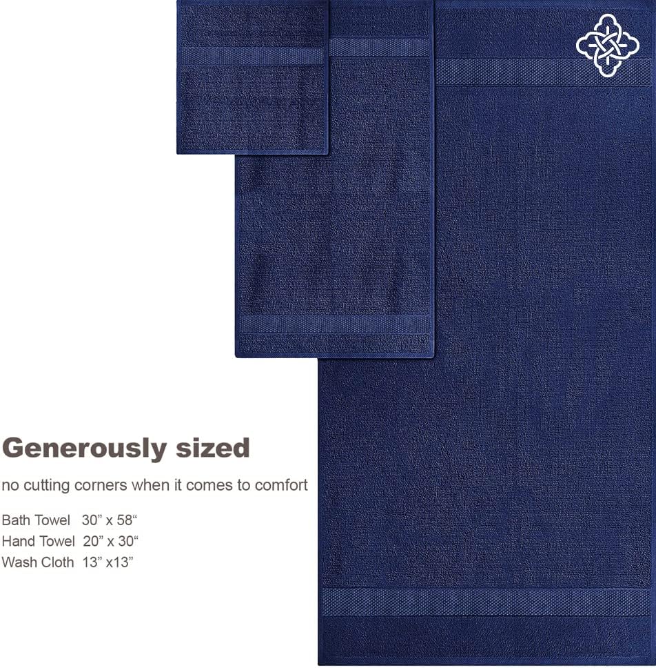 BIOWEAVES Organic Cotton Bath Towels - 700 GSM Pack of 2 Navy Blue