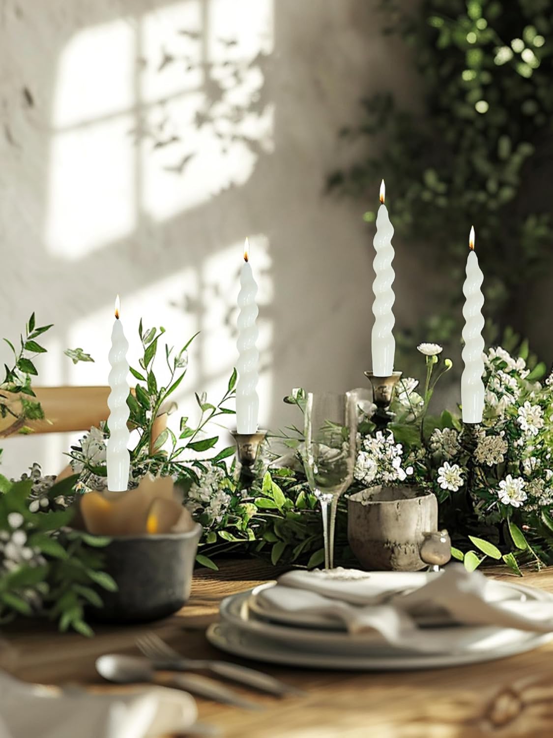 LPUSA Taper Candle White Spiral 75inch Set of 4