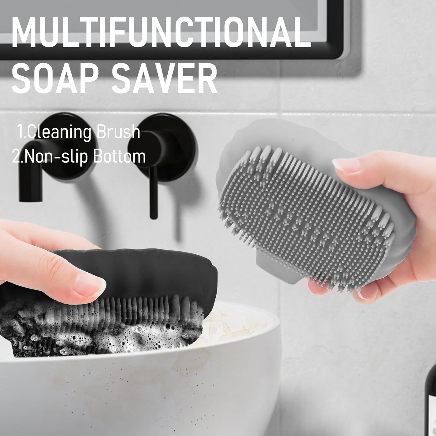 Mabnuby Black Silicone Soap Dish with 25 Waterfall Slope