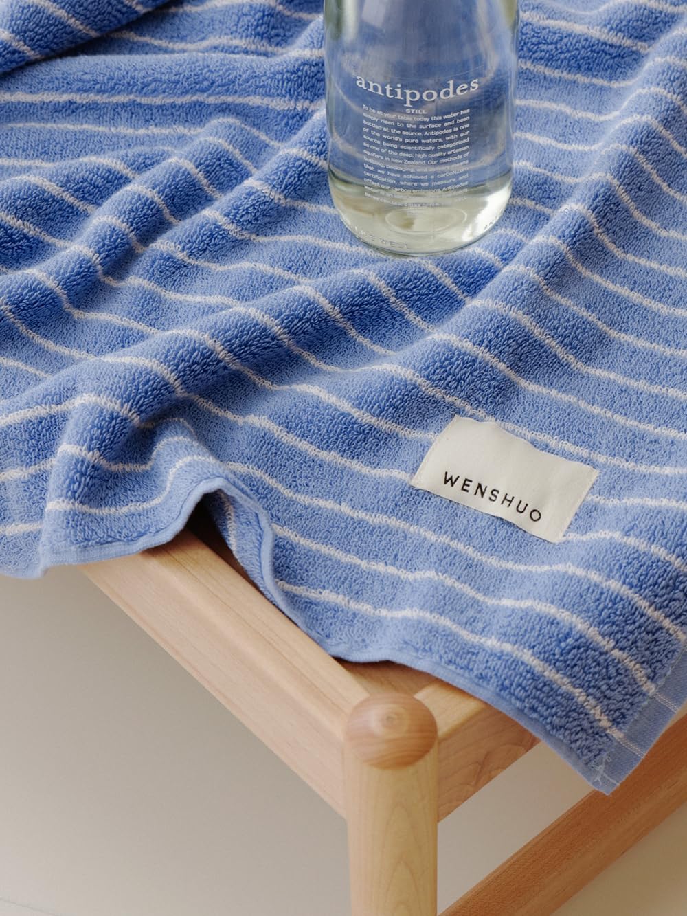 WENSHUO Azure Holiday-Striped Bath Towel 100 Combed Cotton Luxury Super Absorbent