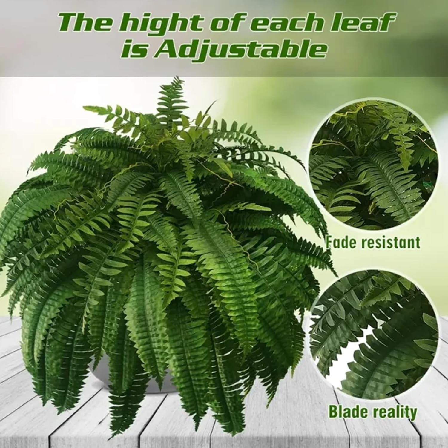 RJDJ UV Resistant Artificial Boston Fern 24 Leaves 1PCS