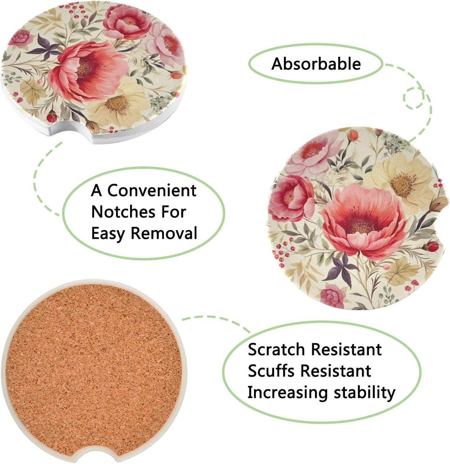 Takiito Flowers Car Cup Holder Coasters 2 Pack 1