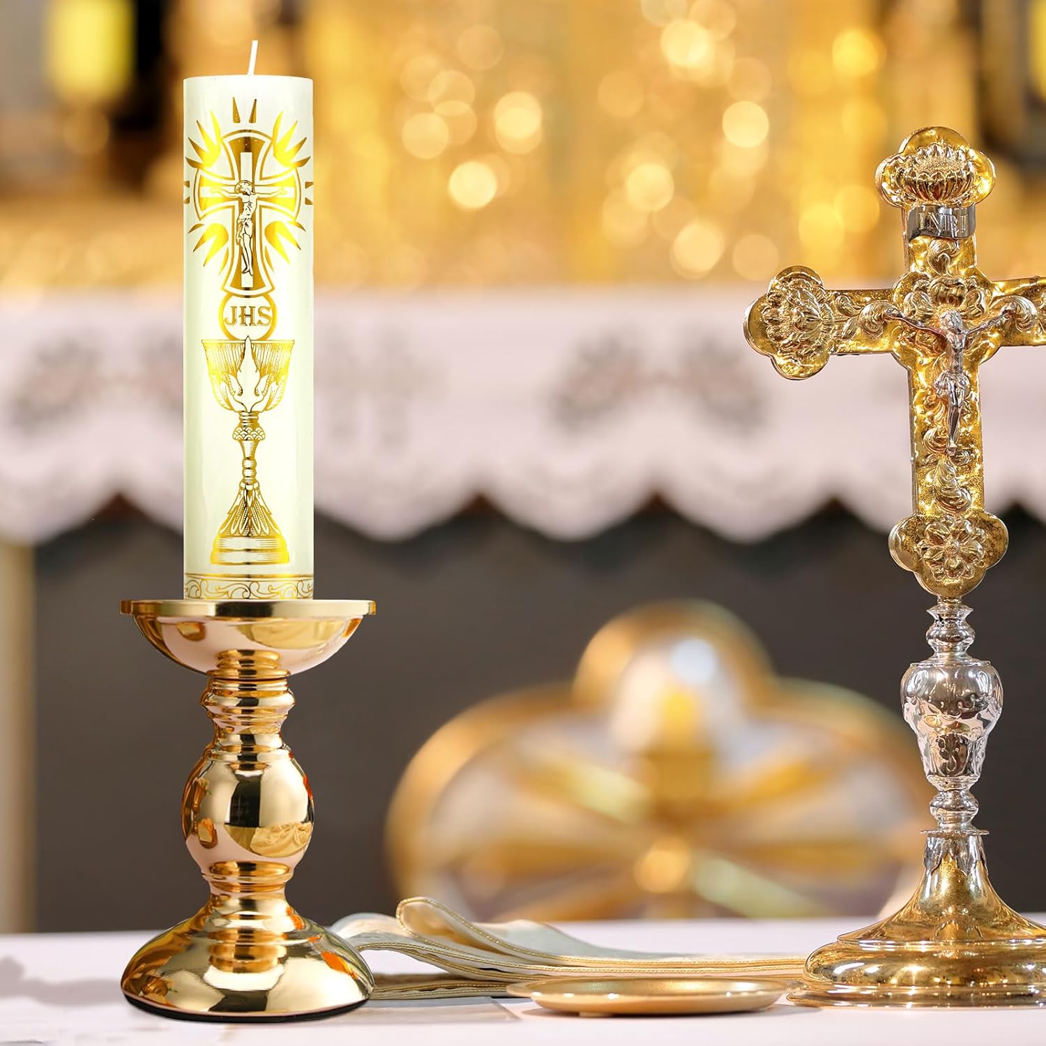Threlaco Paschal Candle with Iron Holder - Classic Style