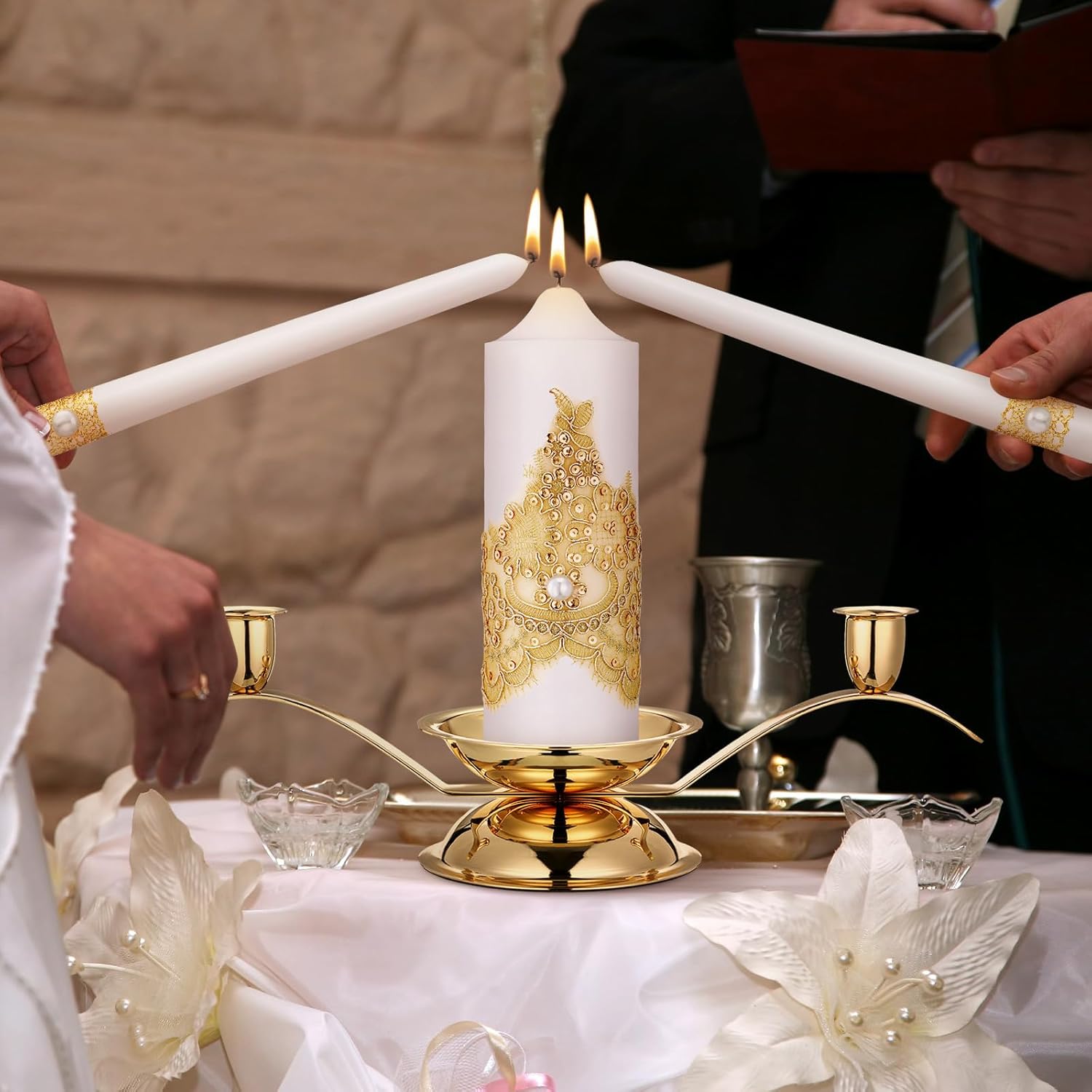 Irenare Gold Unity Candles with Holder for Wedding