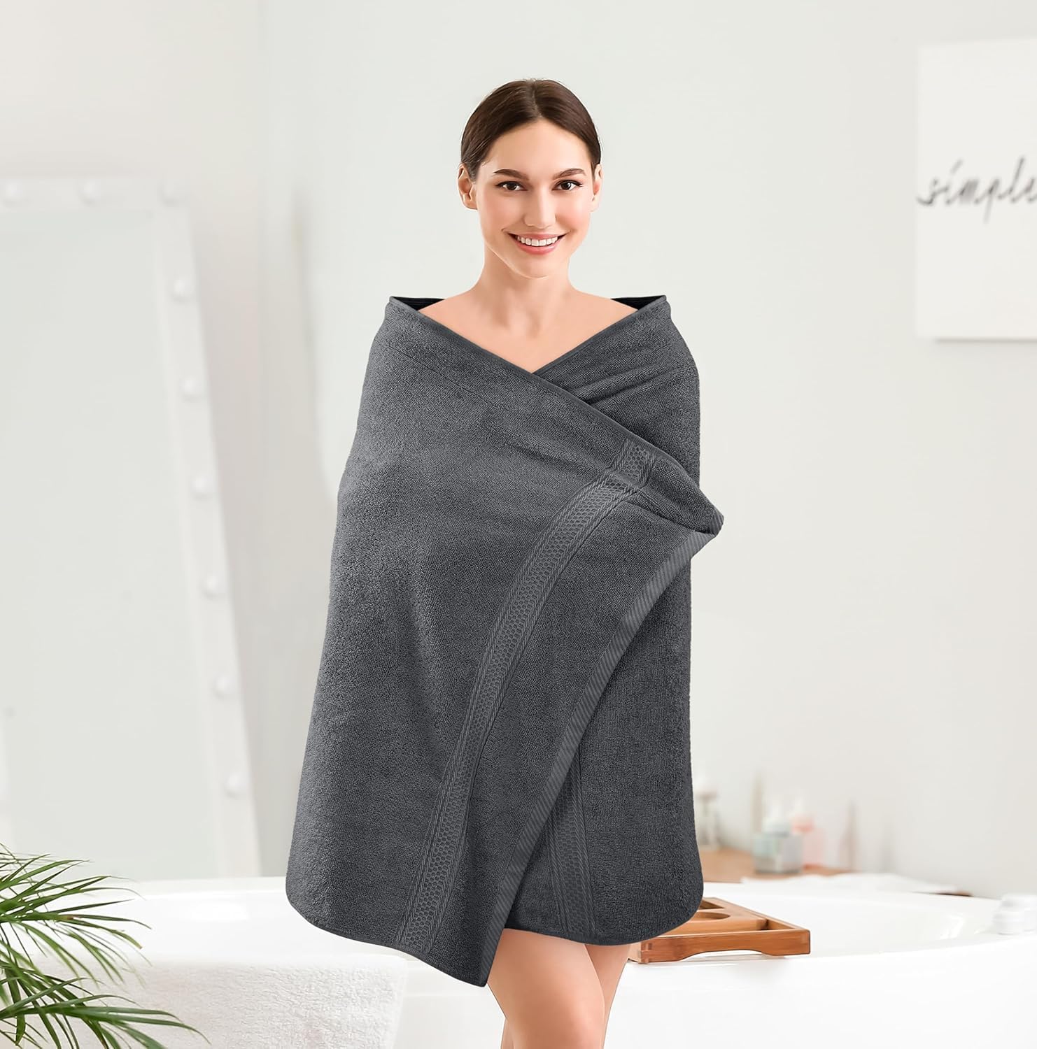 UrbAmerican Extra Large Bath Towels Pack of 4 - 30x60in 100 Cotton Grey