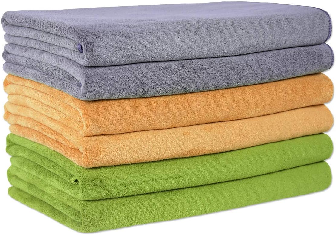 JML Microfiber Bath Towel Set 6 Pack - Grey Yellow Green