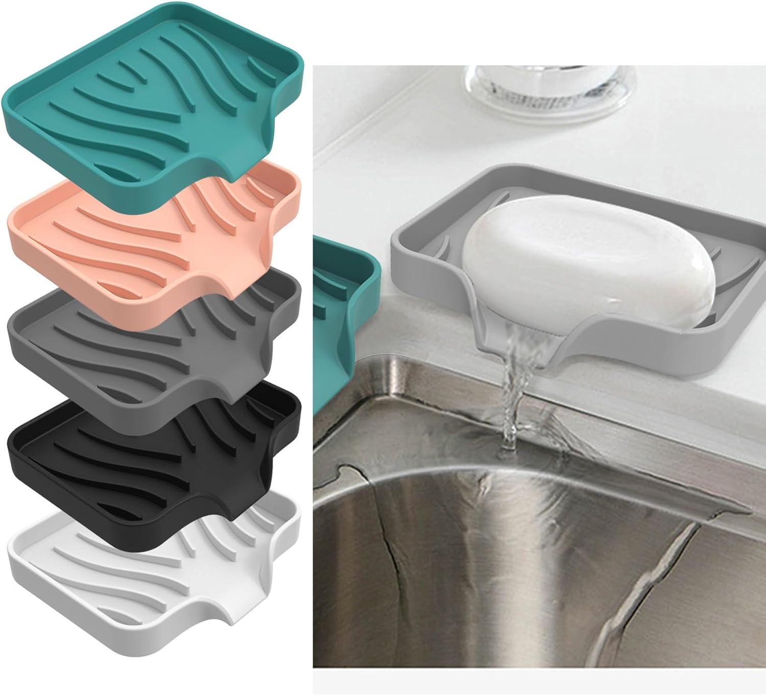 Silicone Soap Dish Self-Draining Holder - Durable Elegant Black