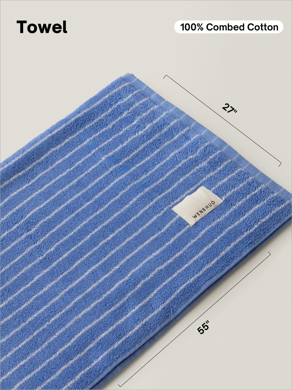 WENSHUO Azure Holiday-Striped Bath Towel 100 Combed Cotton Luxury Super Absorbent