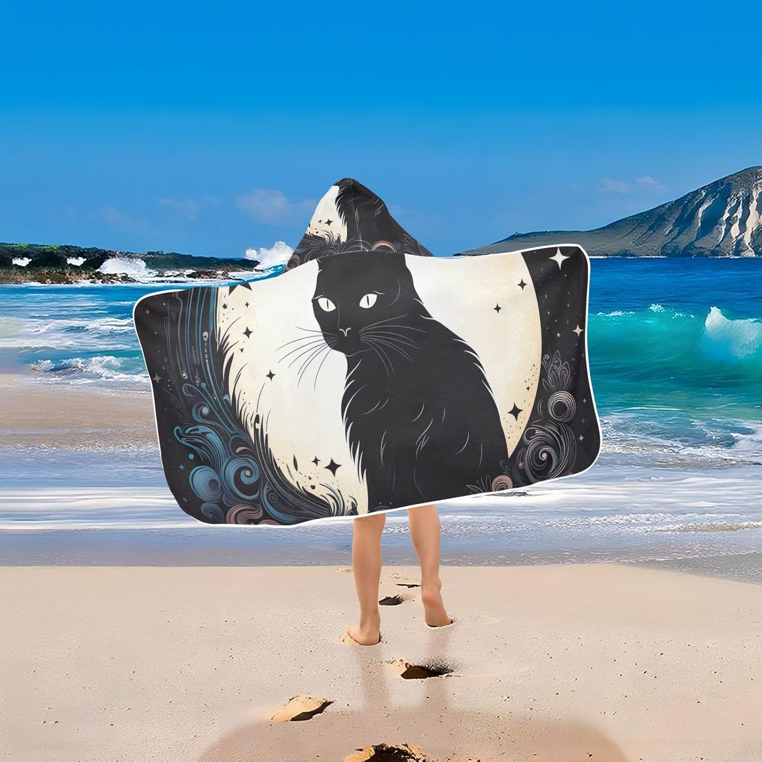 CHIFIGNO Cute Black Cat Toddler Bath Towel with Hood and Pocket 1