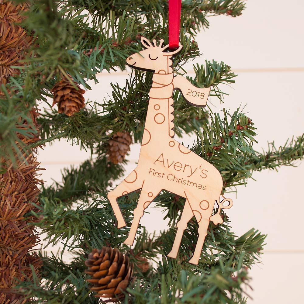 Personalized Babys First Christmas 2024 Giraffe Ornament Wood Handmade
