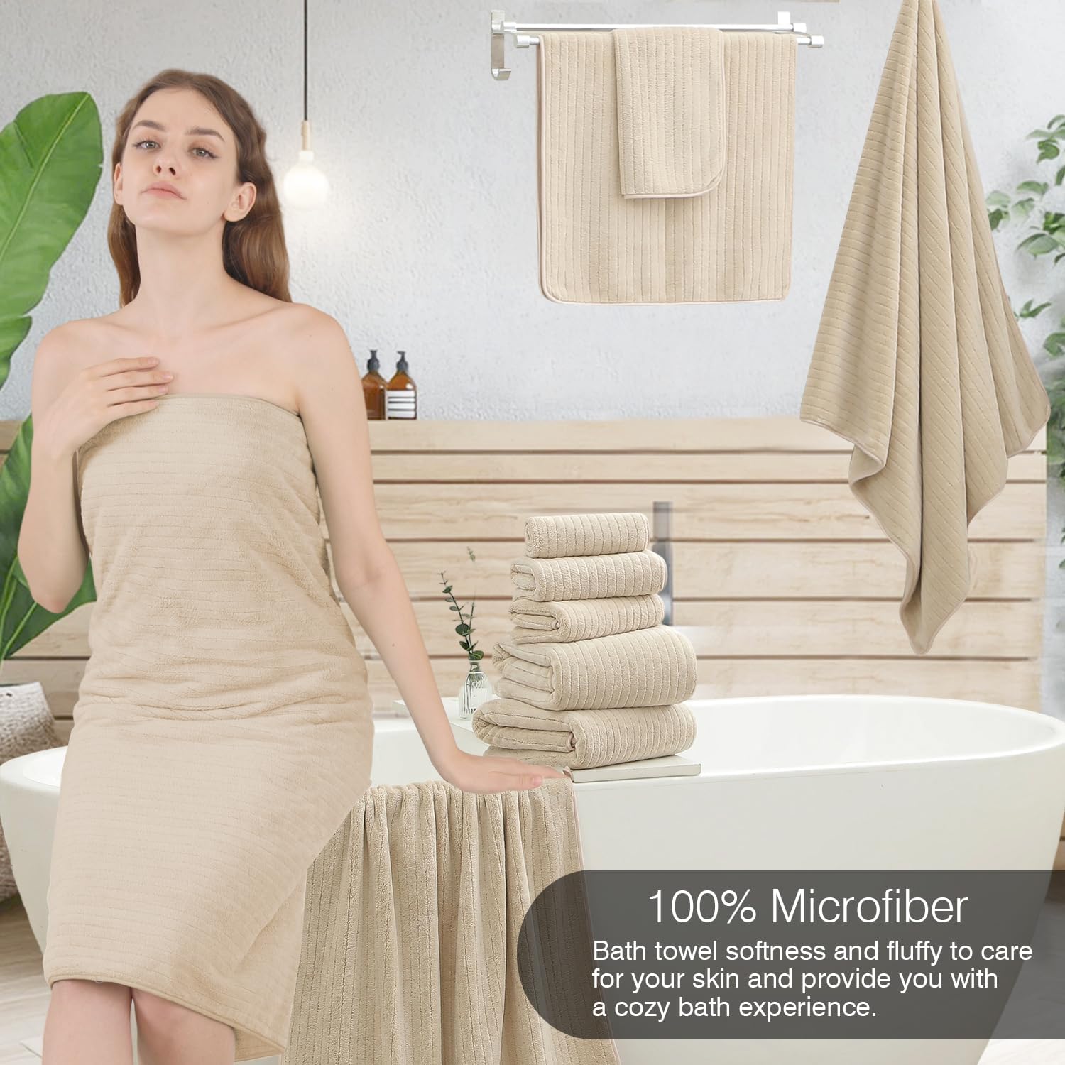 Hailea 18 Piece Family Bath Towel Set - Beige 1