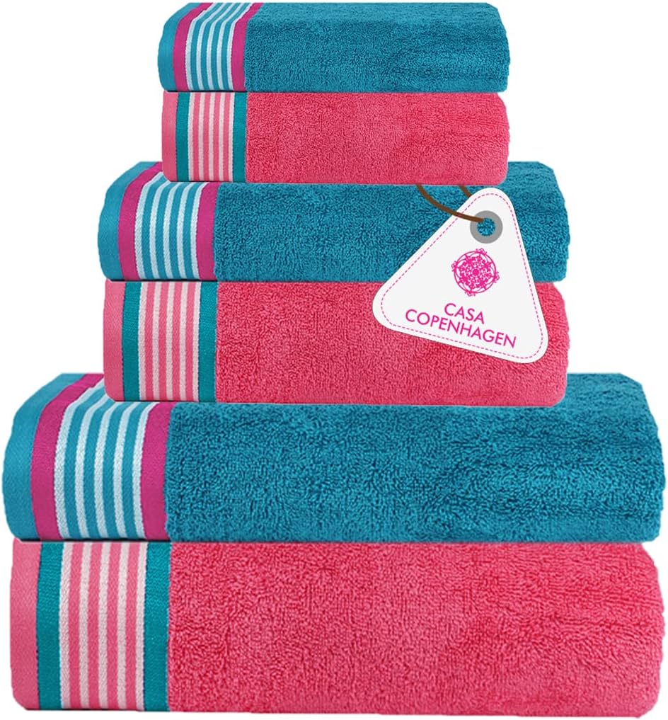 CASA COPENHAGEN He She 6 Piece Towel Set - Teal Pink