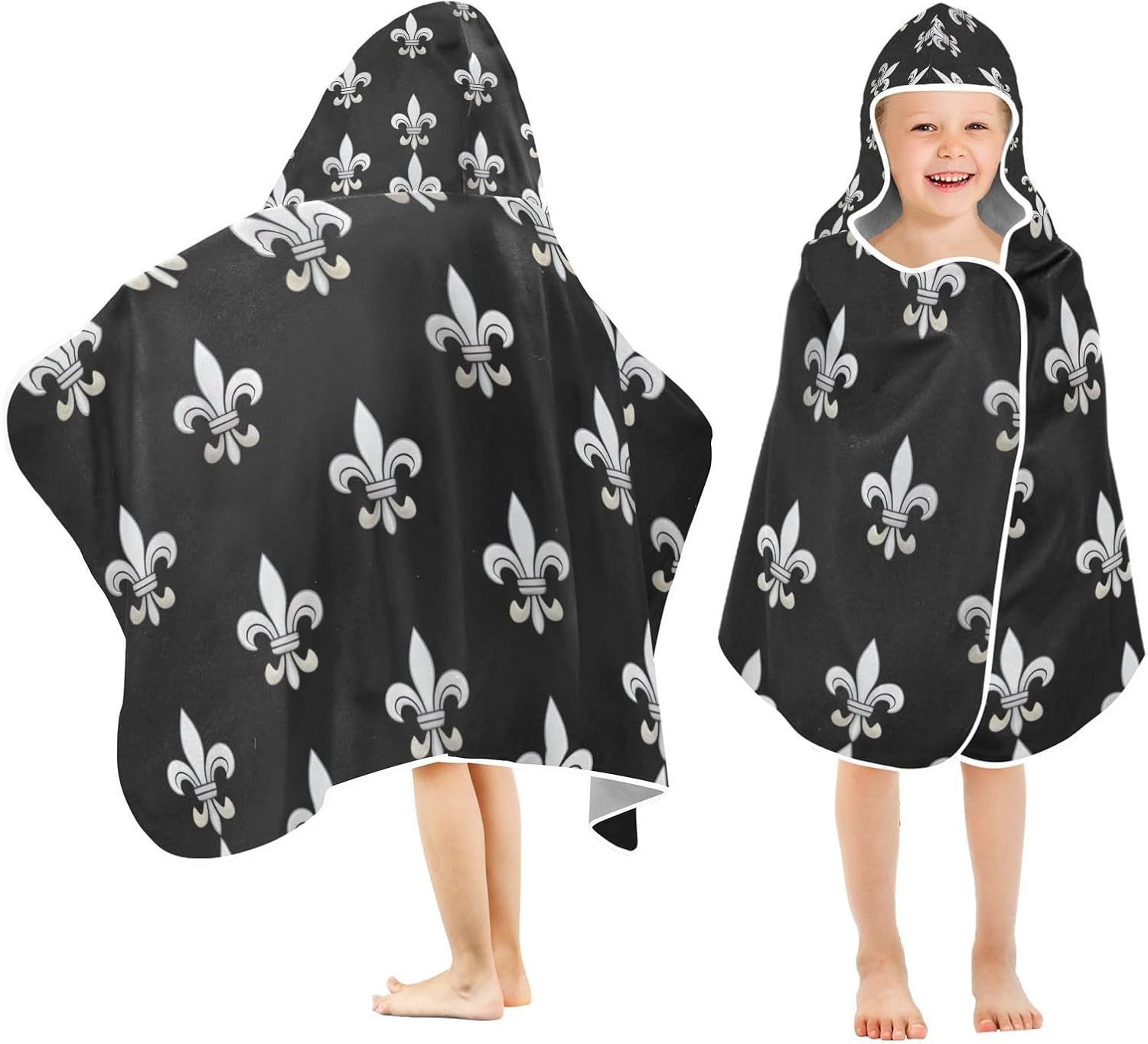 CHIFIGNO Baby Hooded Towel with Silver Fleur De Lis Print