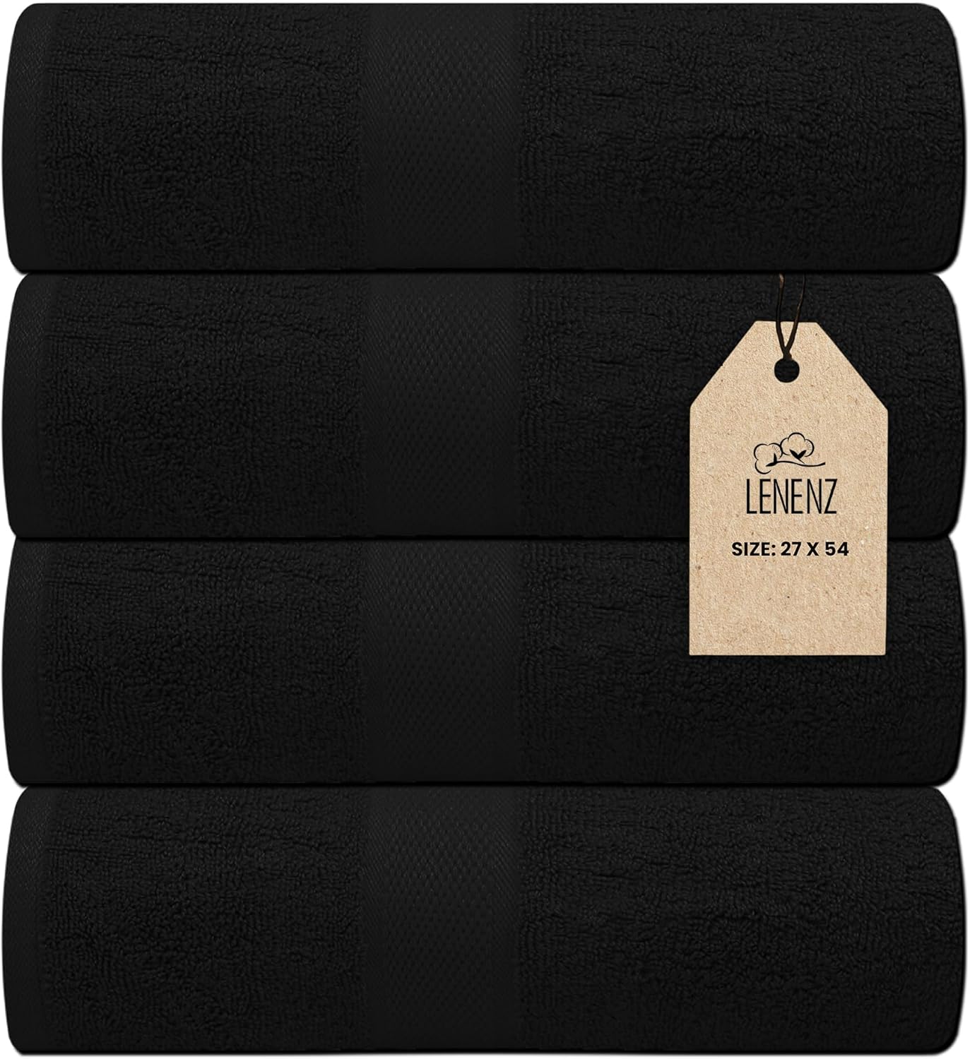Lenenz Luxury Bath Towels 4 Pack 27x54 Black