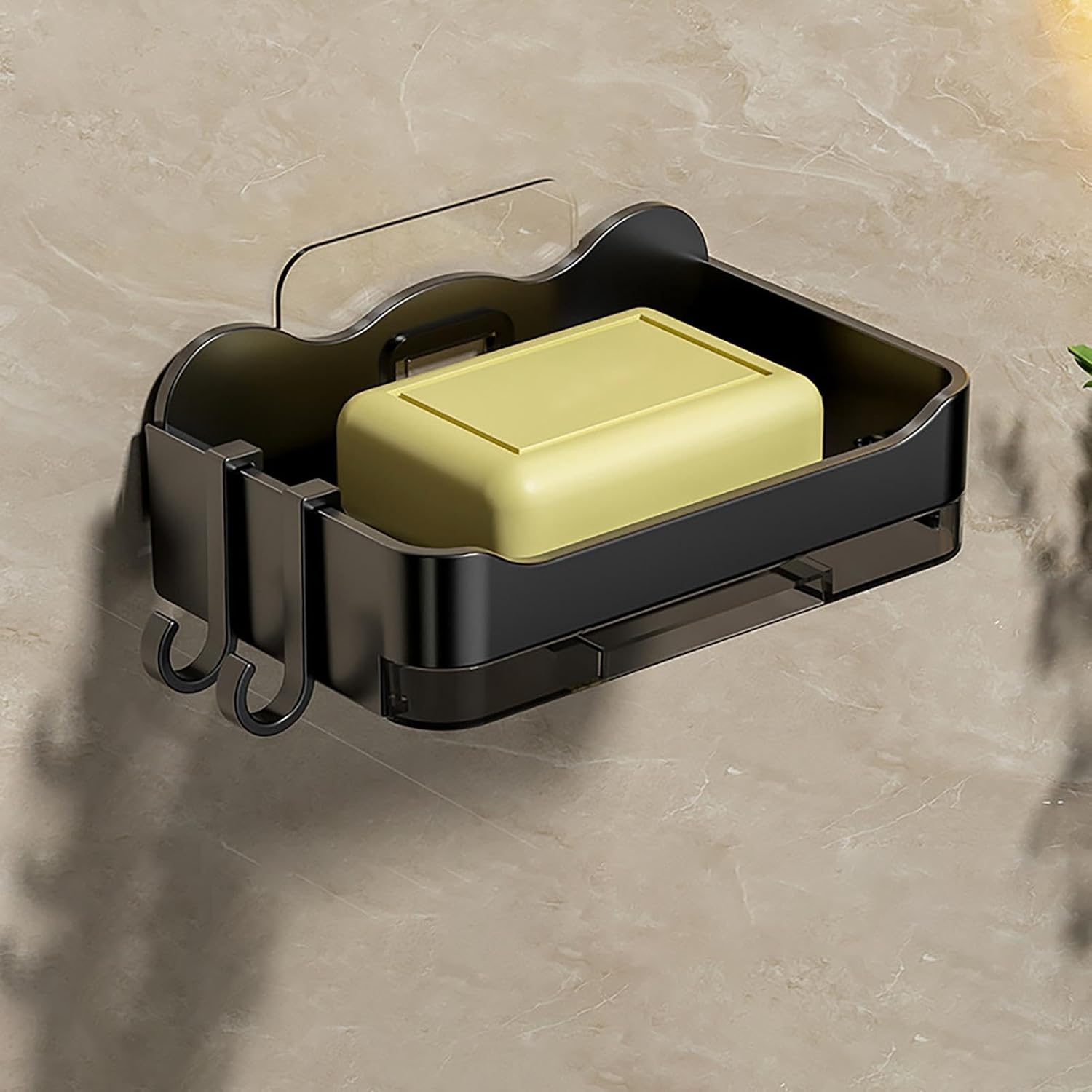 Stylish Wall Soap Holder with Hooks - No Drilling