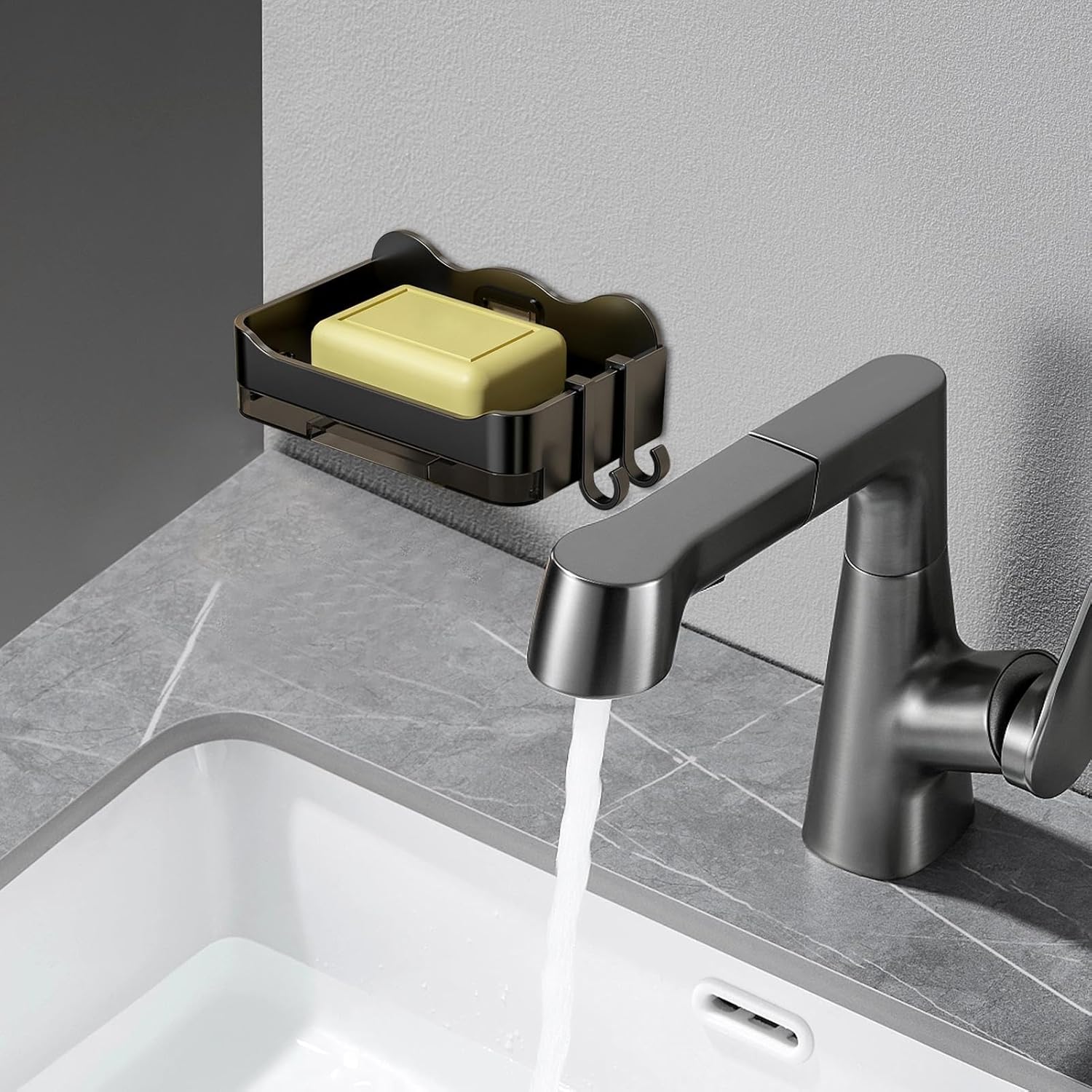 Stylish Wall Soap Holder with Hooks - No Drilling