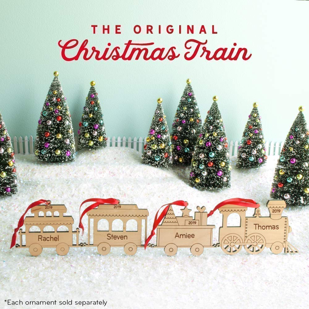 Personalized Babys First Christmas 2024 Wood Train Ornament