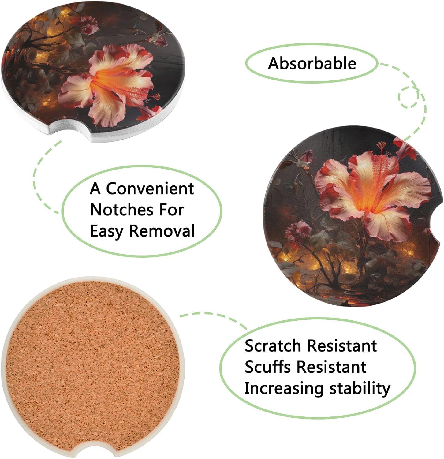 Takiito Fantasy Flower Car Cup Holder Coasters 2 Pack