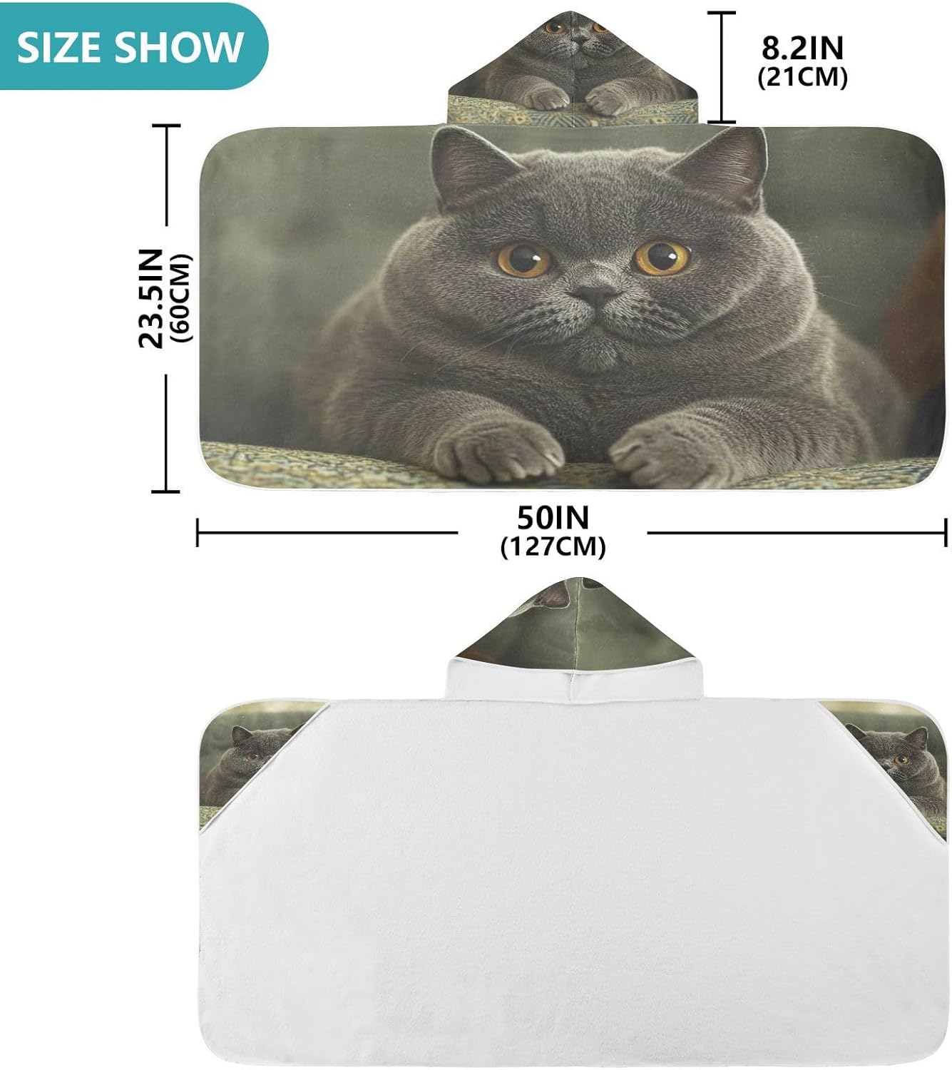CHIFIGNO Fat British Shorthair Cat Toddler Bath Towel