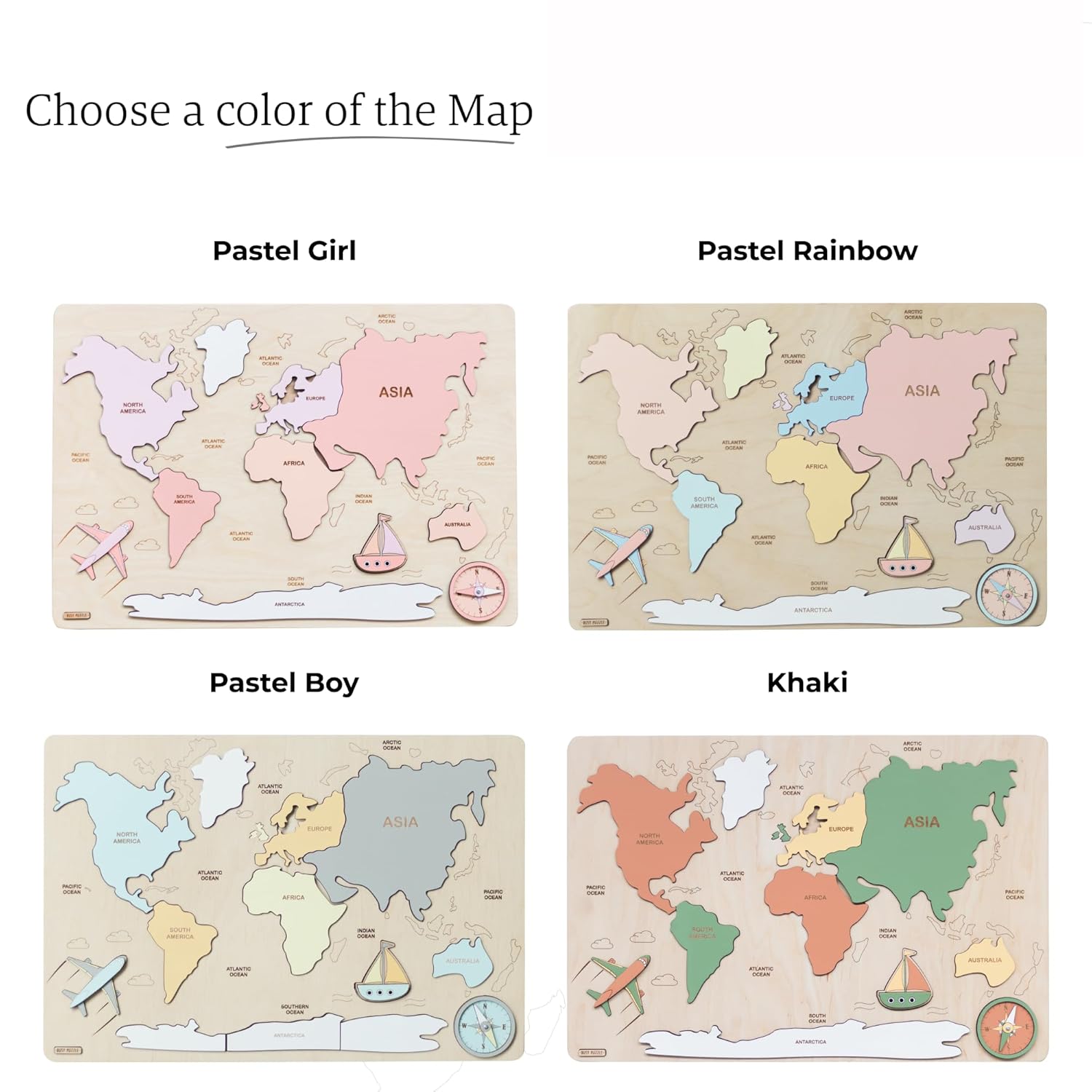 Wooden World Map Puzzle Montessori Educational Toy