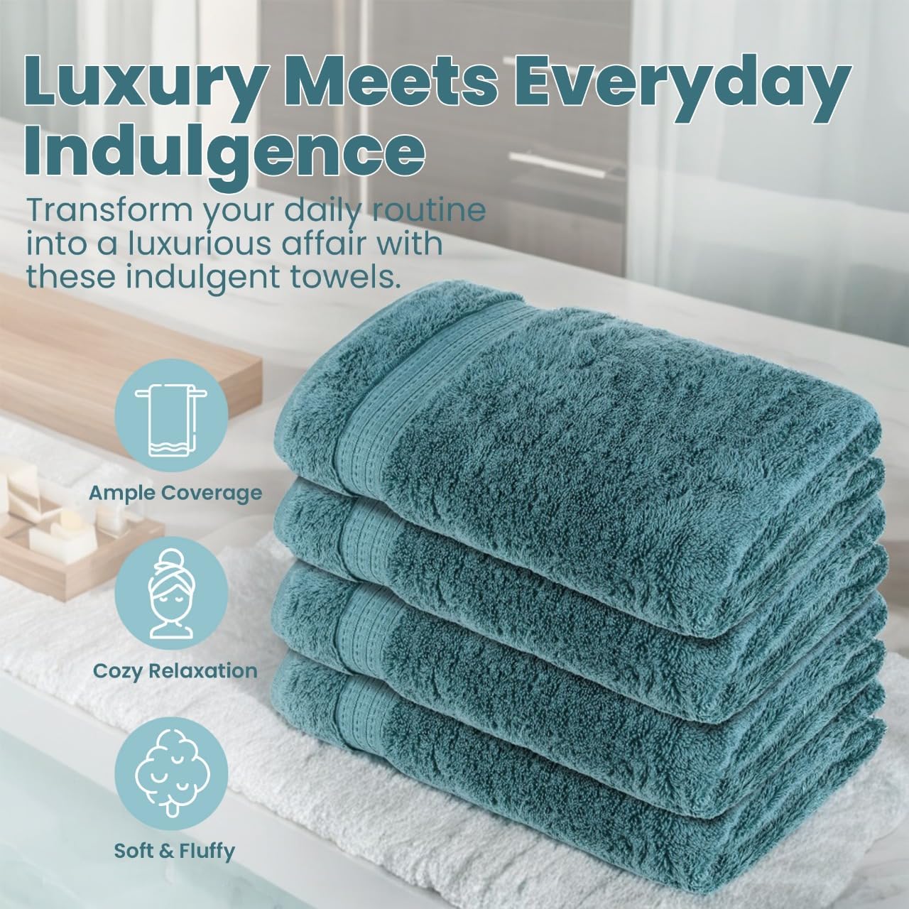 Organix Luxury 4 Pack Bath Towels - 30x60 Inches 100 Cotton
