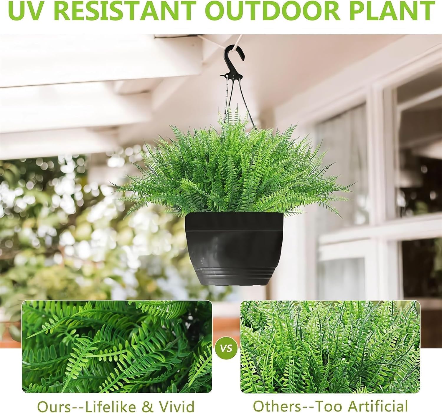 RJDJ UV Resistant Artificial Boston Fern 24 Leaves 1PCS