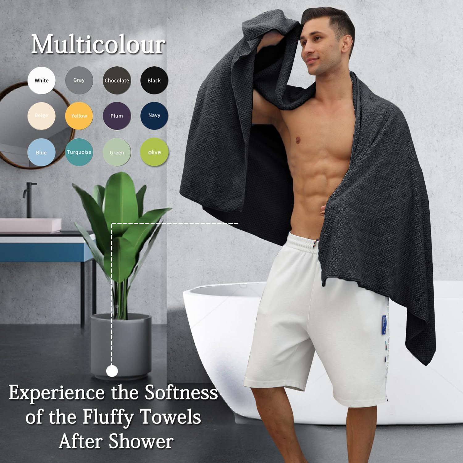 Hailea 4-Pack Black Bath Towels Set 35x70 Inches