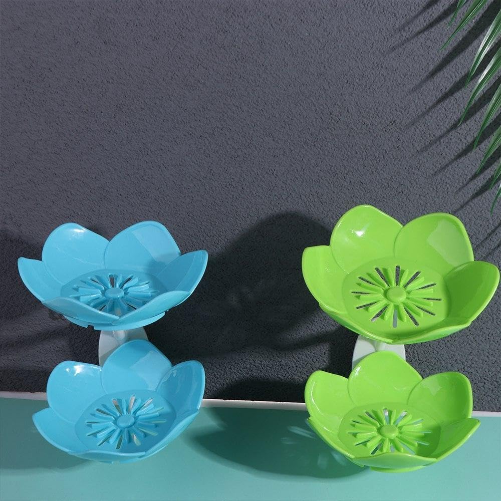 Lotus Shape Soap Box with Double Layer Storage Pink