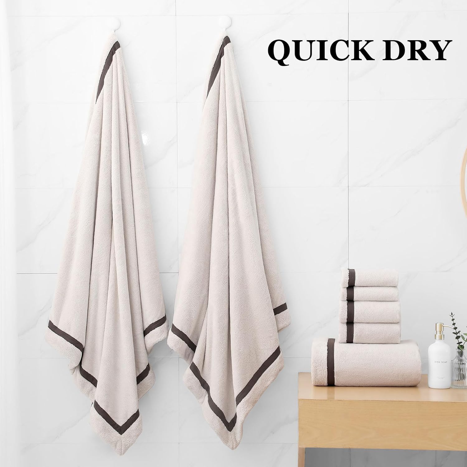 NALIVO Premium Microfiber 6Piece Bath Towel Set Cream