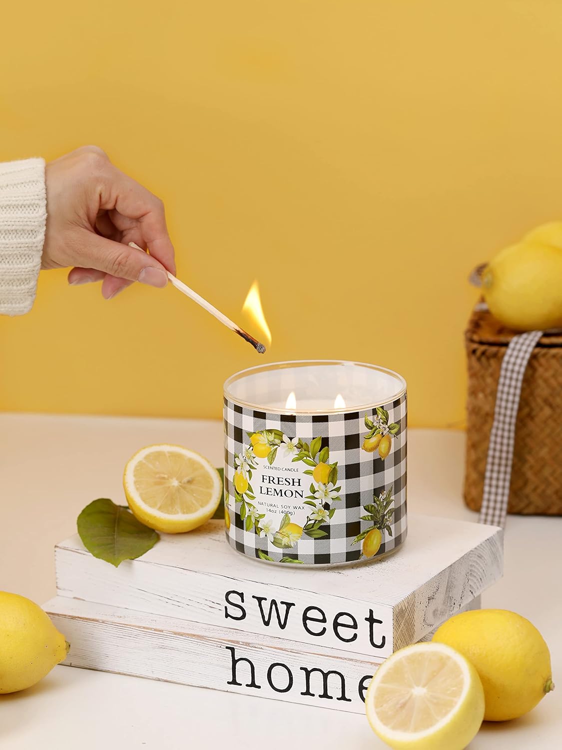 Fresh Lemon Scented Jar Candle 14 oz 3 Wicks