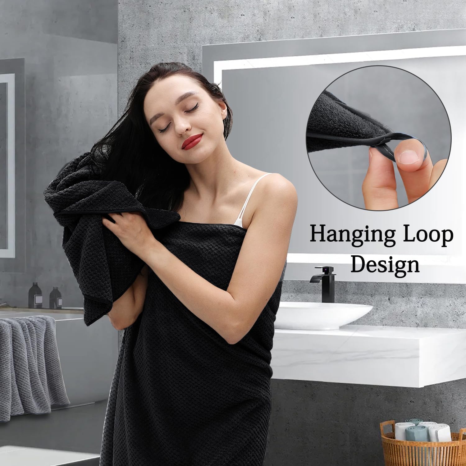 Hailea 4-Pack Black Bath Towels Set 35x70 Inches