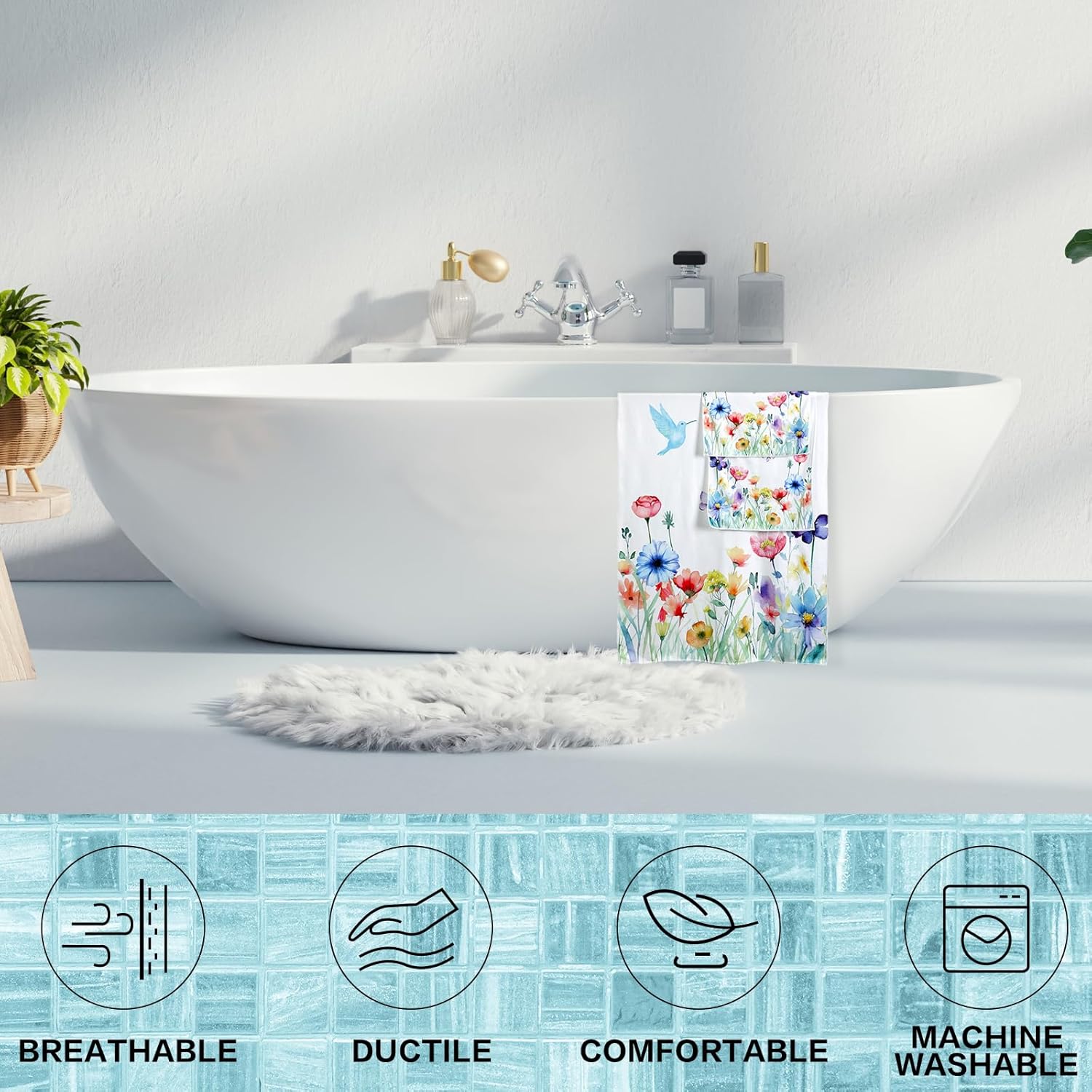 VitalCozy Set of 6 Wildflower Bath Towels 3 Sizes 1