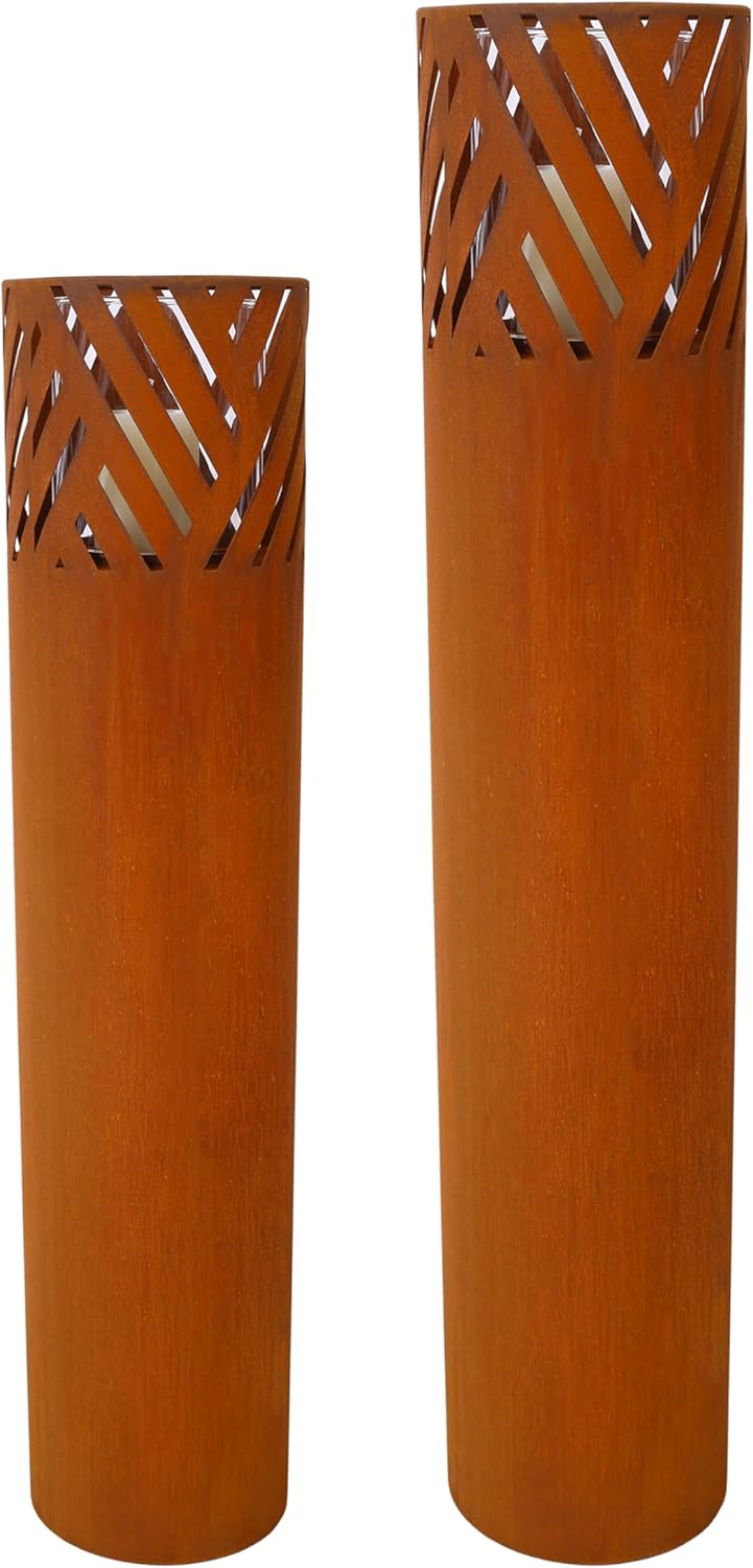 Strawberry Fairy Decorative Rust Lantern Columns Set of 2