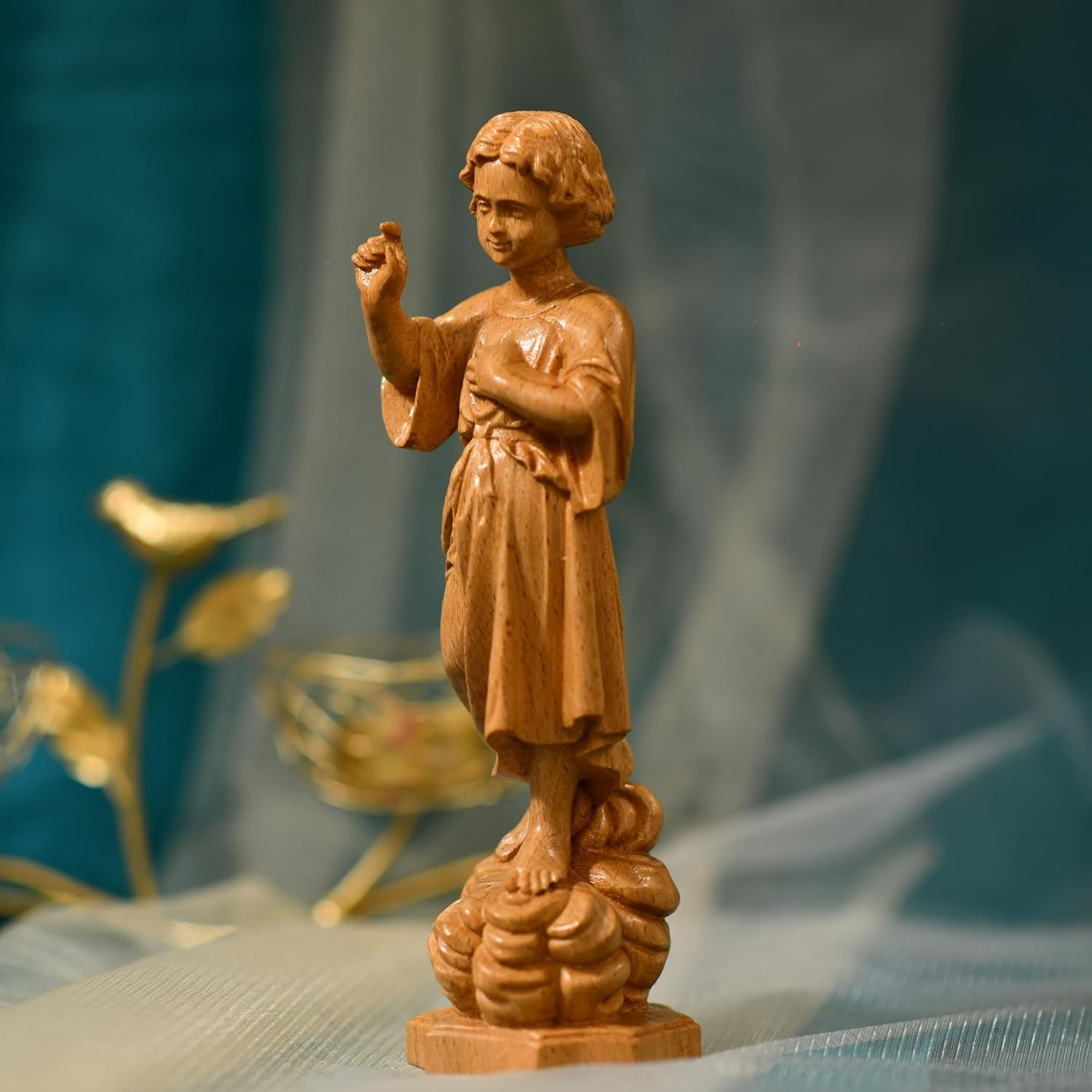 Handmade Baby Jesus Figurine Wooden Religious Decor