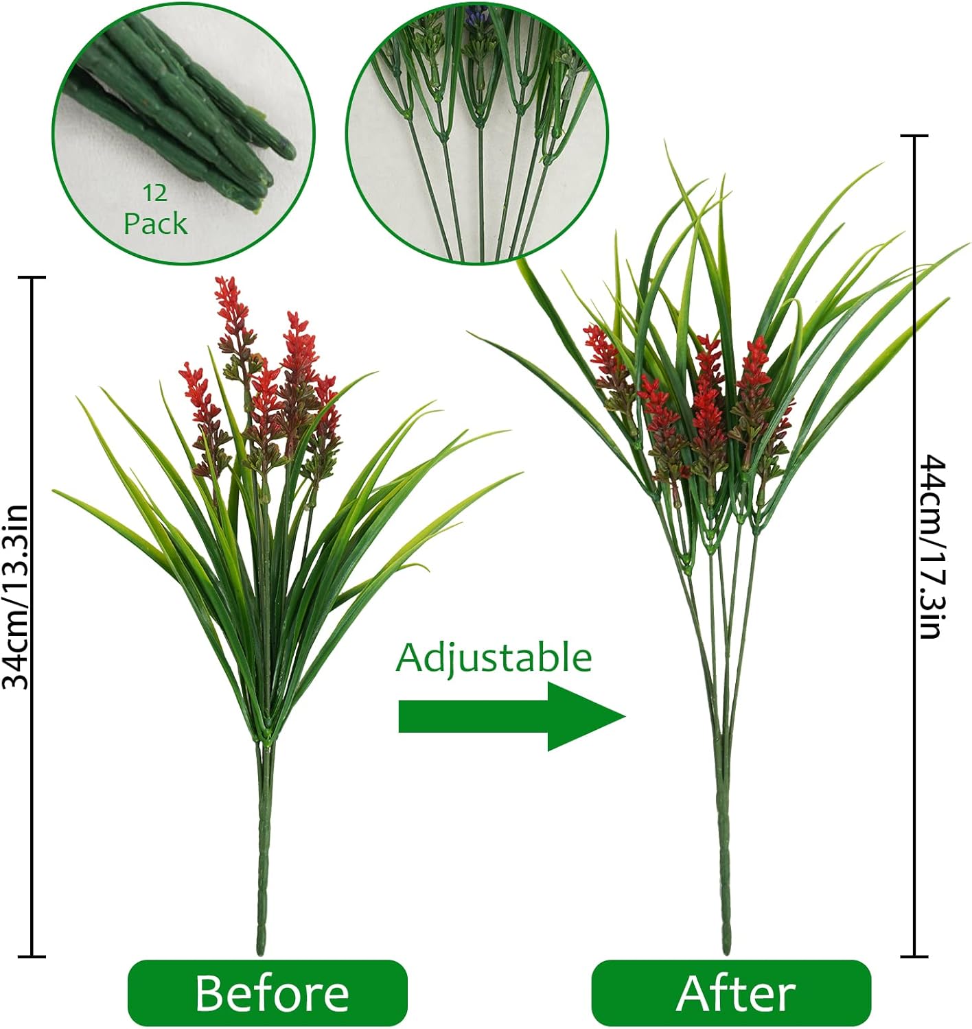 36 Bundles Artificial Plants Outdoor Red Faux Grass