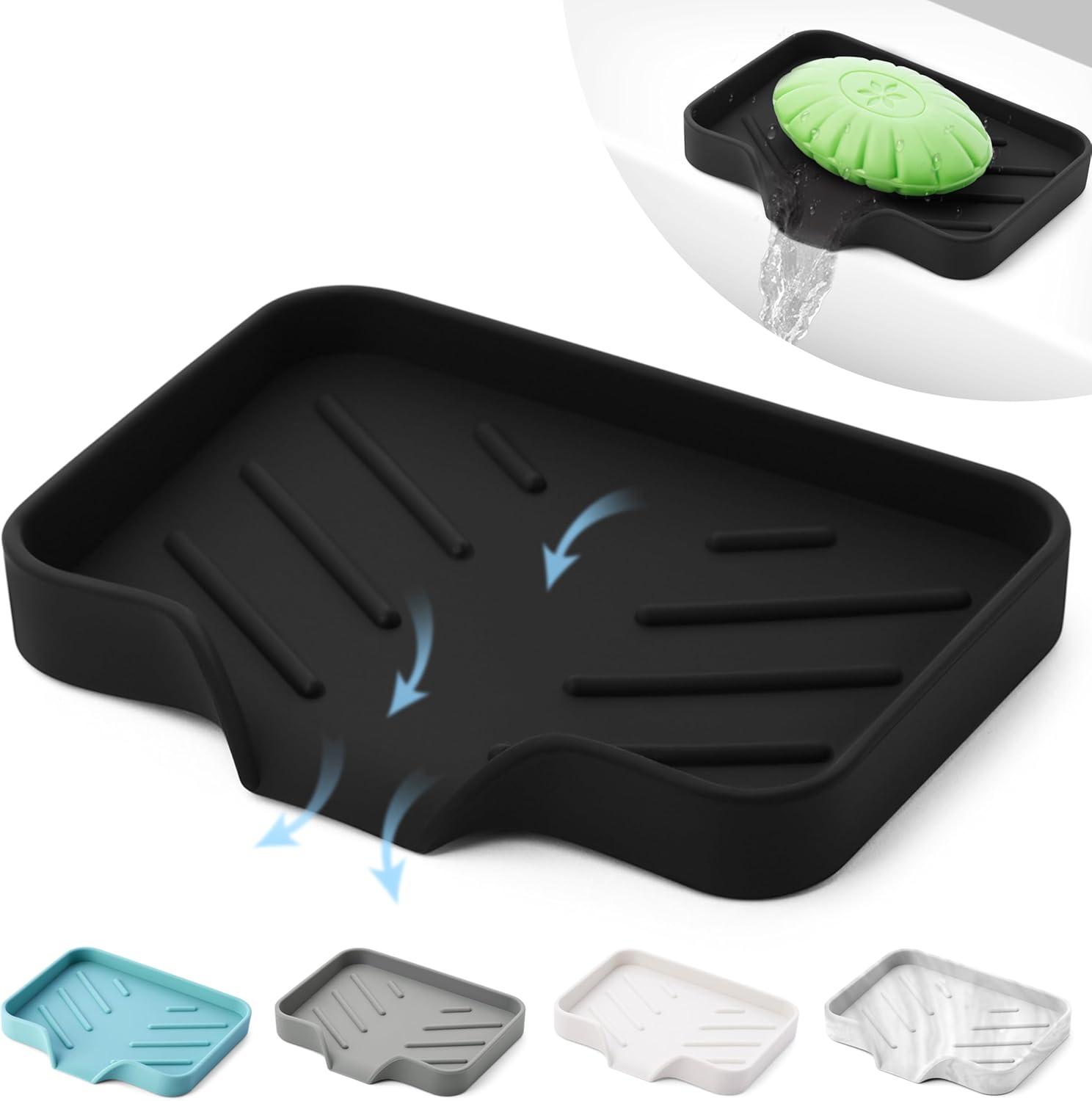Black Silicone Soap Dish Tray for Kitchen Sink