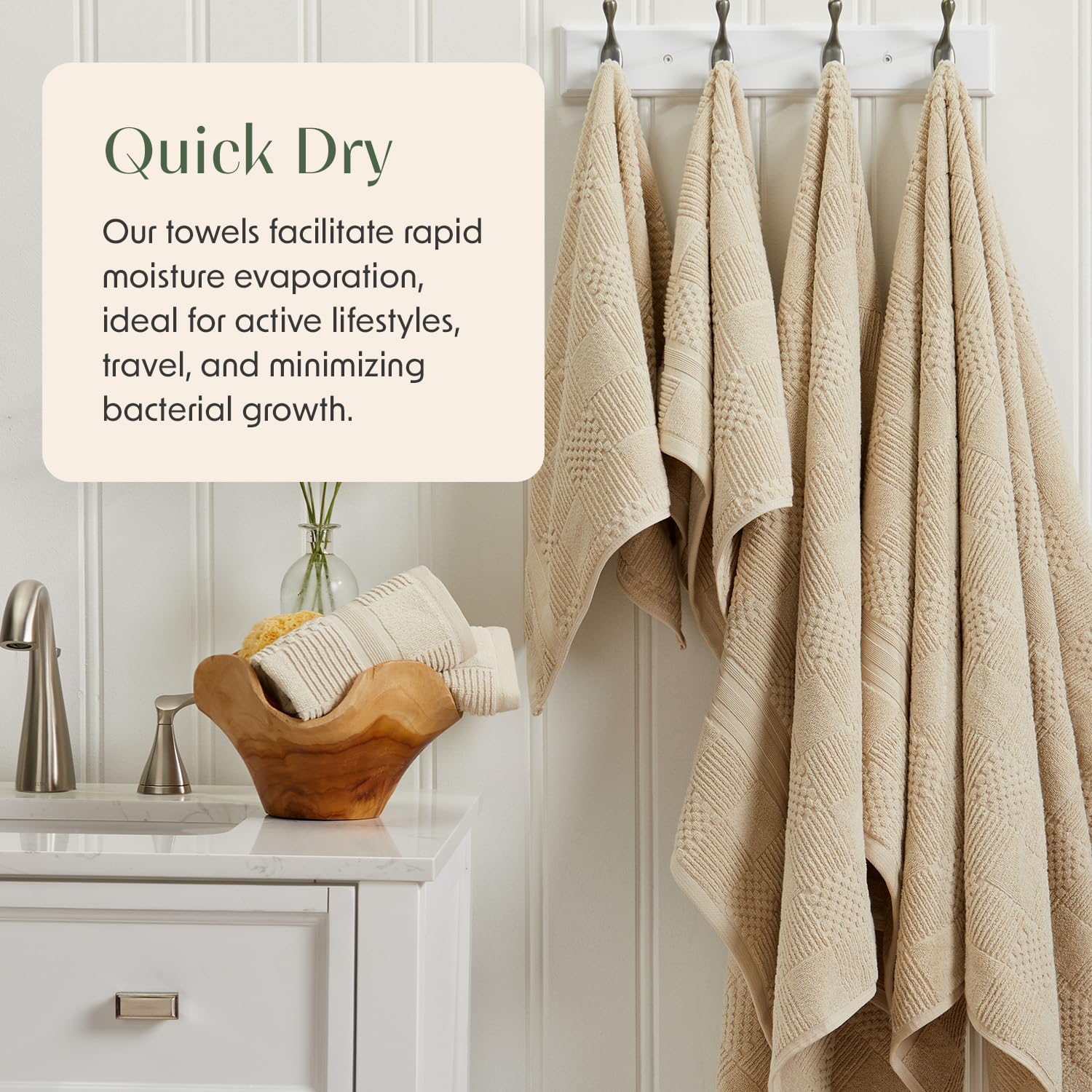 Springtree Home 100 Cotton Bath Towel Set of 4 Beige
