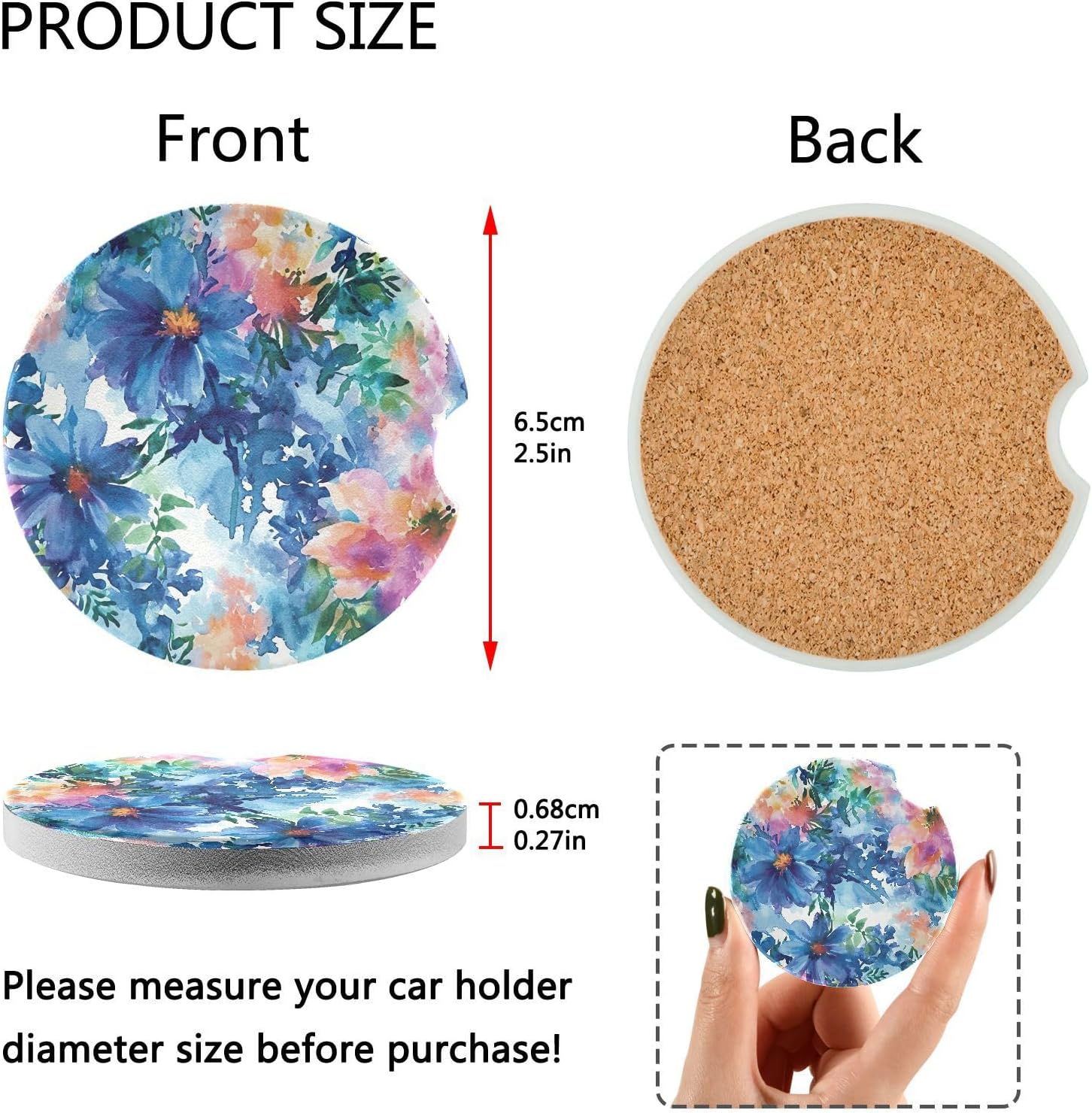Wild Flower Car Cup Holder Coasters 2 Pack