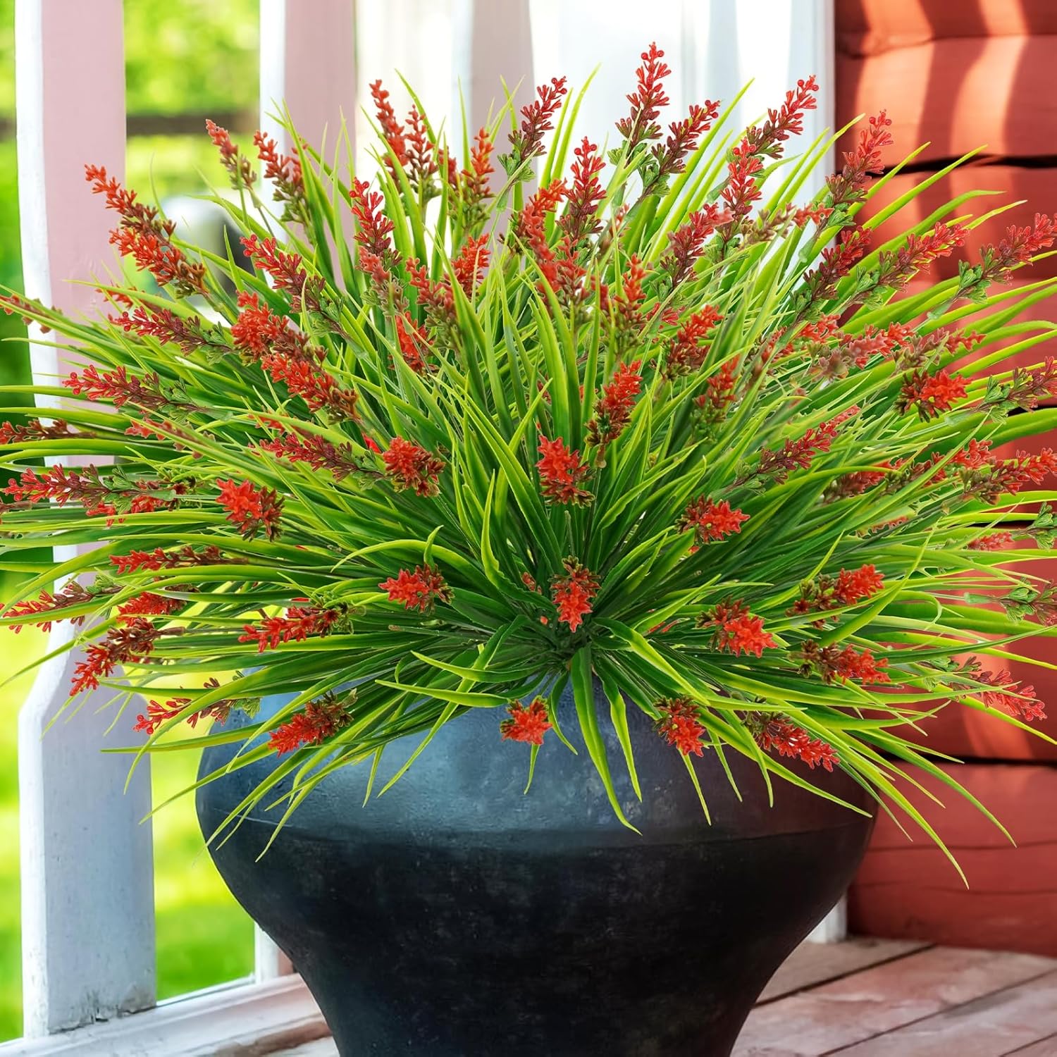 36 Bundles Artificial Plants Outdoor Red Faux Grass